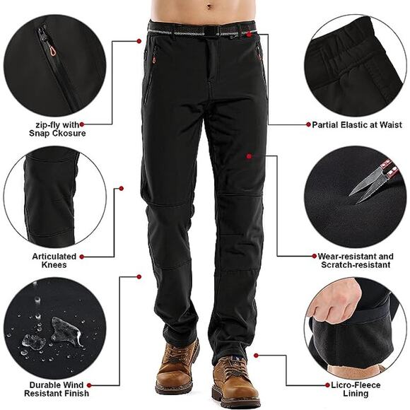 Camii Mia Men's Black Windproof Waterproof Soft Shell Hiking Pants Size 42x28 - Picture 3 of 8